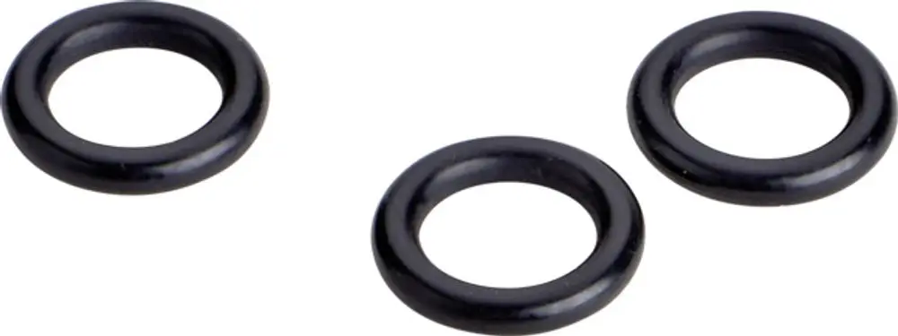 Drei schwarze Gummi-O-Ringe auf hellem Hintergrund, möglicherweise von der Marke Ideal Standard, für Dichtungszwecke oder Verschlussanwendungen.